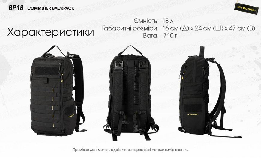 Універсальний рюкзак Nitecore BP18 (Cordura 500D, підвищена міцність) 18л 010803.1 фото