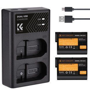 Комплект из двух аккумуляторов и зарядного устройства K&F Concept EN-EL15 2100 мАч с кабелем Type-C для камер Nikon (KF28.0012) KF28.0012 фото