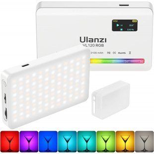 Накамерне світло світлодіодна панель ULANZI VL120 RGB White із регулятором яскравості та 20 світлоефектами (2500-9000K, 3100мАг) 050207 фото