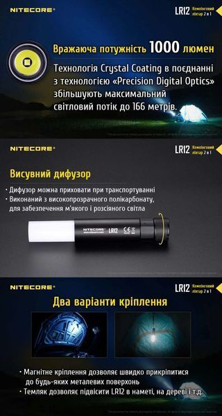 Nitecore LR12 2в1 - Мощный кемпинговый + ручной фонарь 010303 фото