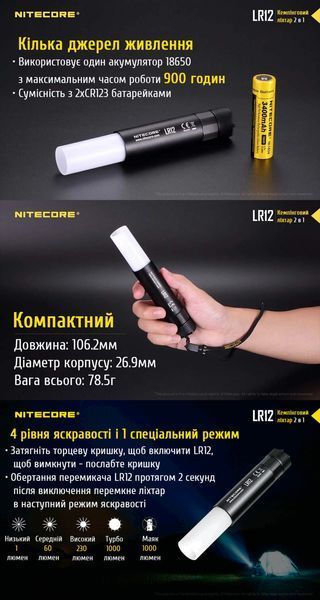Nitecore LR12 2в1 - Мощный кемпинговый + ручной фонарь 010303 фото