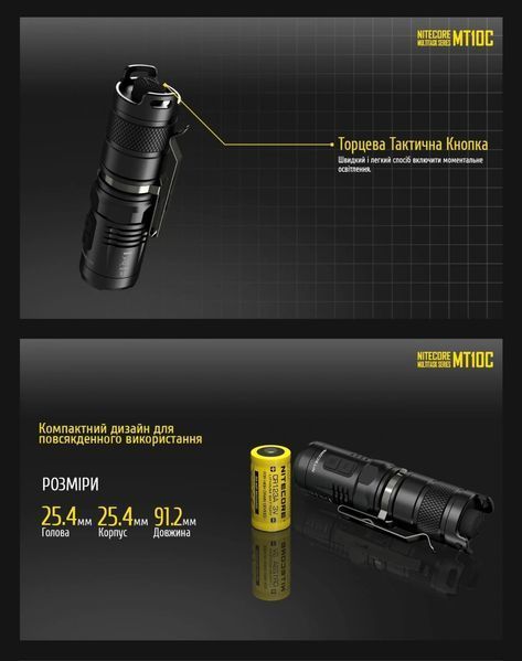 Карманный ручной фонарь Nitecore MT10C (920Лм, 190м, дополнительный красный свет) 010345 фото