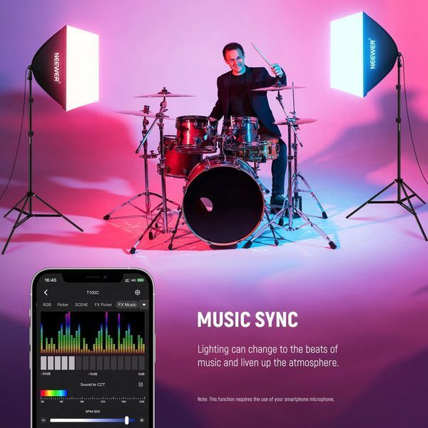 Комплект студійного світла NEEWER NK300 RGB з APP керуванням (софтбокс 60*60см, лампа RGB 24Вт, стійка 210см)
