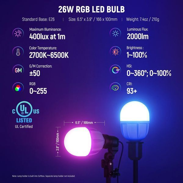 Комплект студійного світла NEEWER NK300 RGB з APP керуванням (софтбокс 60*60см, лампа RGB 24Вт, стійка 210см)