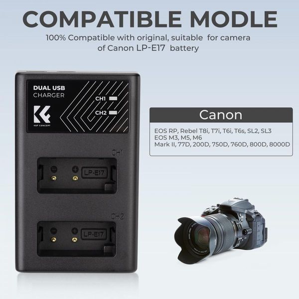 Двоканальний зарядний пристрій K&F Concept LP-E17 для фотокамер Canon (KF28.0008) KF28.0008 фото