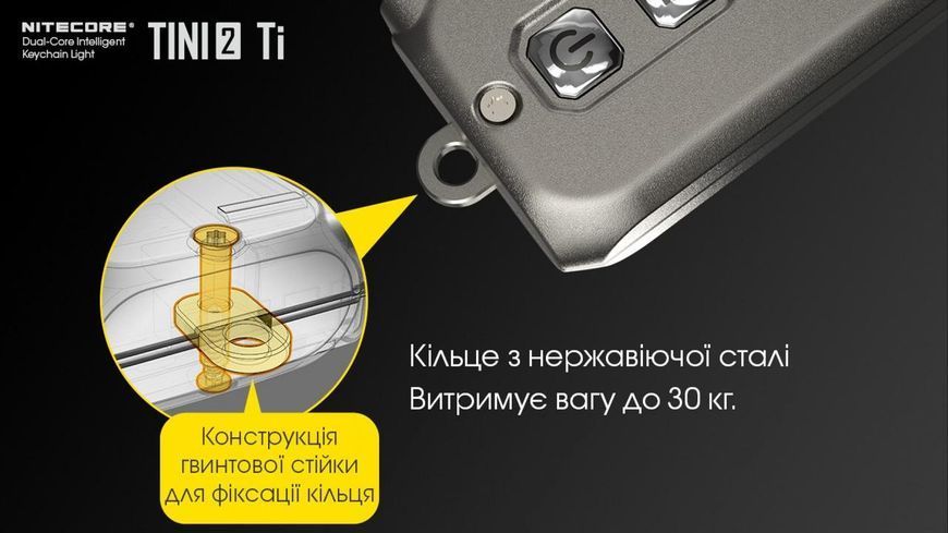 Наключний ліхтарик з LED дисплеєм Nitecore TINI 2 Ti (USB Type-C), титан