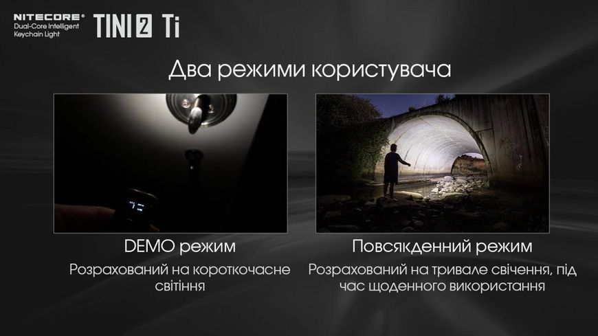 Наключний ліхтарик з LED дисплеєм Nitecore TINI 2 Ti (USB Type-C), титан