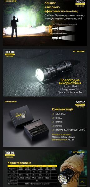 Надпотужний тактичний ліхтар Nitecore TM9K TAC (9800Лм, 280м, 5000мАг, USB Type-C) 010319 фото