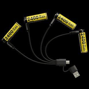 Комплект акумуляторів AA Nitecore NH2400 1,5V (2400 mAh, USB Type-C), захищений (4 шт, кабель) 010715.1 фото