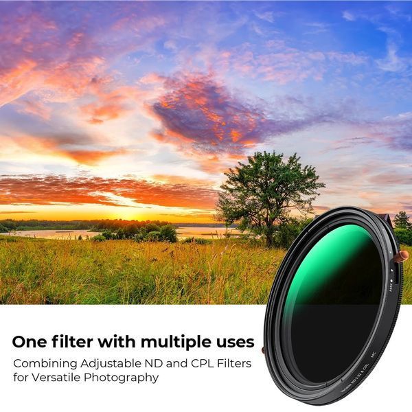 Світлофільтр для об'єктива камери K&F Concept ND & CPL 2 in 1 Lens Filter ND2-ND32 67мм зі змінною нейтральною щільністю та поляри