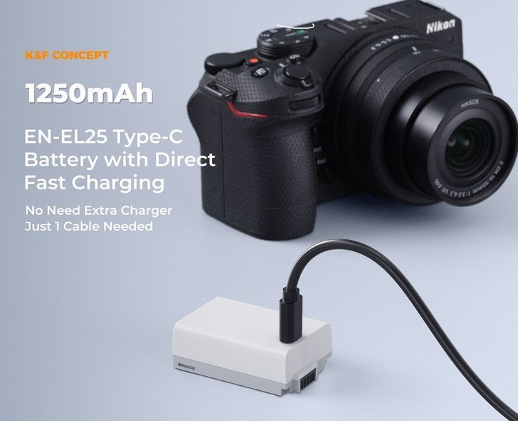 Акумулятор K&F Concept EN-EL25 1250мАг із швидкою зарядкою Type-C для камери Nikon Z30, Z50, ZFC (KF28.0040) KF28.0040 фото