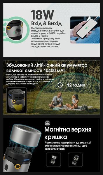 Nitecore EMR30 2в1 Фумігатор бездротовий, Power Bank (QC 3.0, 10400mAh, Відлякувач комарів, нагрівання та ультразвук)