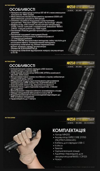Nitecore MH25S Тактичний далекобійний ліхтар (USB Type-C) 010316 фото