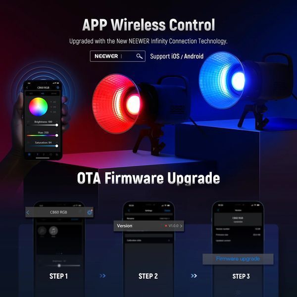 Профессиональный студийный видеосвет NEEWER CB60 RGB 70W LED Video Light (2700-6500K, RGB, APP контроль, 2,4G) 10102197 фото