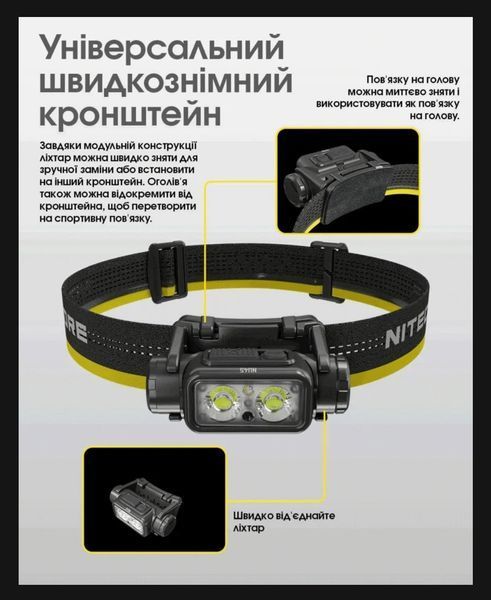 Налобний ліхтар Nitecore NU45 (Датчик наближення, USB Type-C, 1700Лм, 172м, 4000мАг) 010219 фото