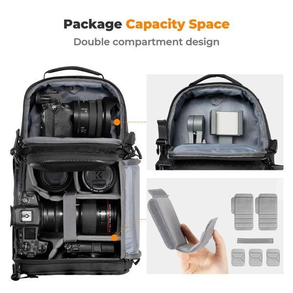 Професійний рюкзак сумка через плече для фотокамери, штатива K&F Concept Urban Wanderer U02 10 л чорний (KF13.176)