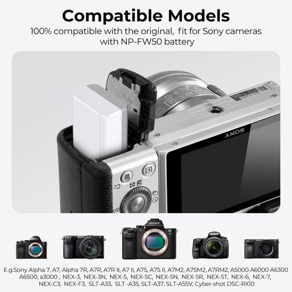 Комплект з двох акумуляторних батарей K&F Concept NP-FW50 1100мАг White з USB-C портом для Sony (KF28.0026S1)