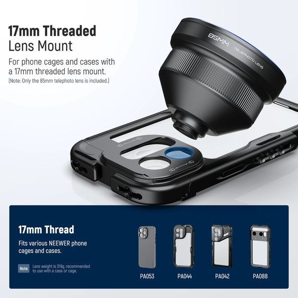 Телефотооб'єктив NEEWER LS-59 85 мм 2,5Х zoom HD для смартфона з різьбою 17 мм 10104623 фото