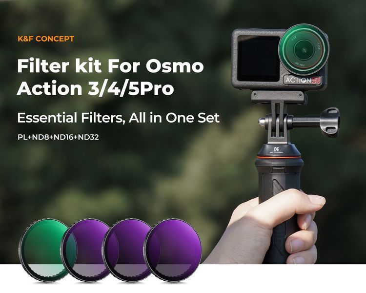 Набір світлофільтрів K&F Concept ND8 + ND16 + ND32 + CPL для DJI Osmo Action 3; 4 та Osmo Action 5 Pro; 4шт. (SKU.2337V1) SKU.2337V1 фото