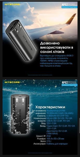 Водонепроницаемый павербанк Power Bank Nitecore NPB2 (10000mAh, 18W) 011308 фото