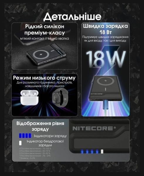 Бездротовий зовнішній зарядний пристрій Power Bank Nitecore NW5000 (QC 3.0, 5000mAh) 011310 фото