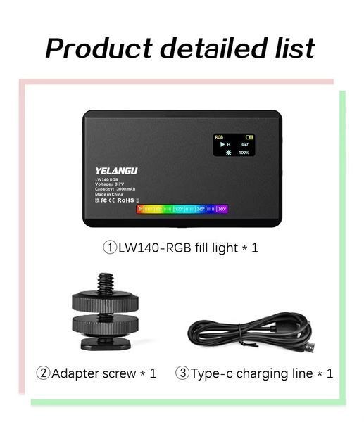 Накамерне світло світлодіодна панель відеосвітло YELANGU W140 RGB з 26 світлоефектами (2500-9000K, 3000мАг) 100508.1 фото