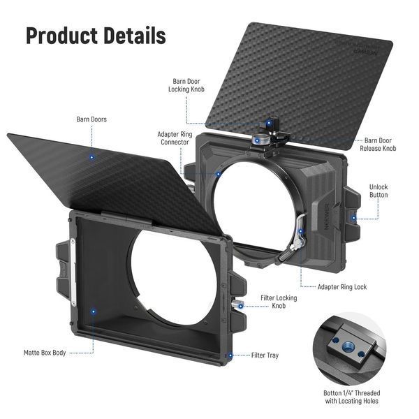 Компендіум для камери Neewer PG002 Mini Matte Box з 2 лотками для фільтрів 4х5,65" та адаптерами 67/72/77/82мм 10102178 фото