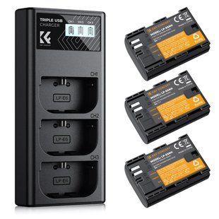 Комплект з трьох акумуляторів 2250mAh і триканального зарядного пристрою K&F Concept LP-E6NH для Canon (KF28.0039)