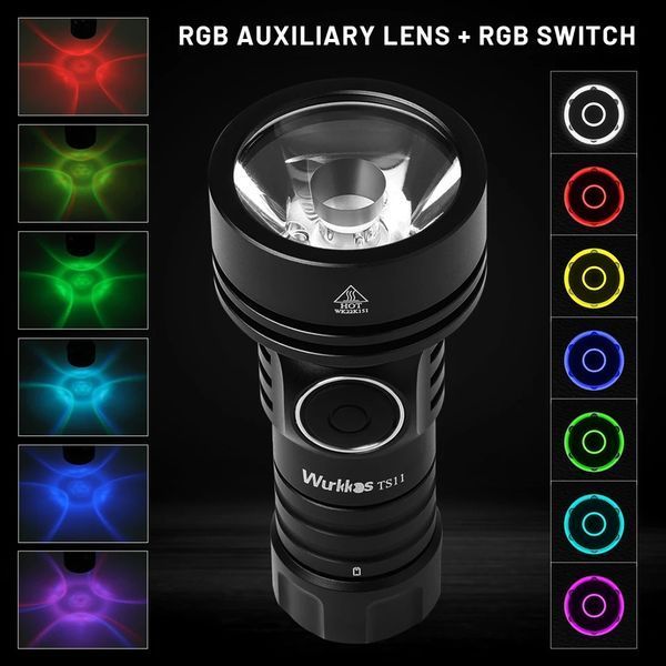 Мощный аккумуляторный ручной фонарик Wurkkos TS11 RGB Black (2000Lm, Anduril 2.0, 1*18350, 616м) 040406 фото