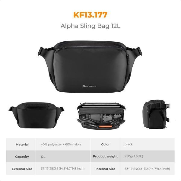 Cумка на плечо для фотоаппарата K&F Concept Camera Sling Bag 12л Urban Wander 01 Black (KF13.177) KF13.177 фото