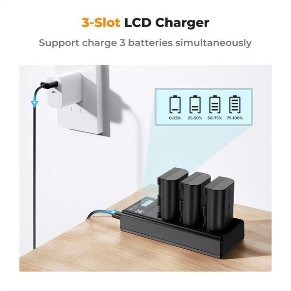 Комплект из 3 аккумуляторов 2250mAh и трехканального зарядного устройства K&F Concept LP-E6NH для Canon KF28.0039 фото