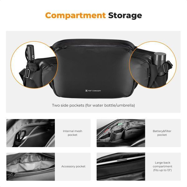 Cумка на плечо для фотоаппарата K&F Concept Camera Sling Bag 12л Urban Wander 01 Black (KF13.177) KF13.177 фото