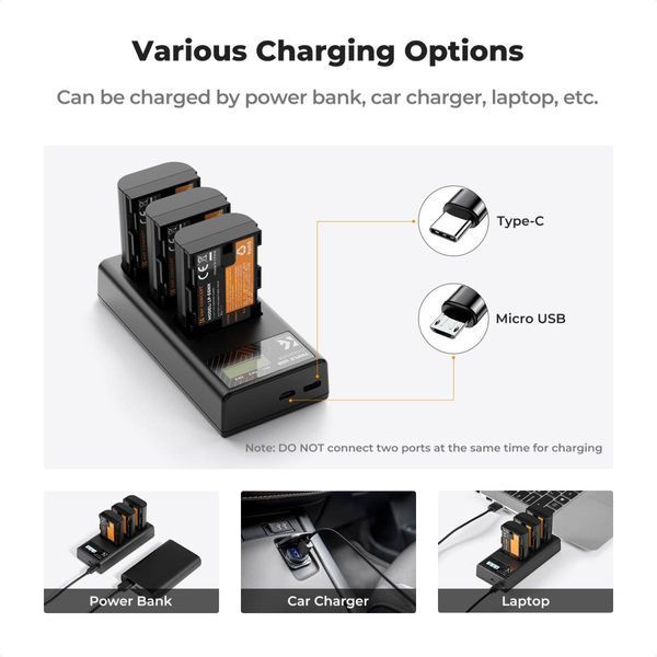 Комплект из 3 аккумуляторов 2250mAh и трехканального зарядного устройства K&F Concept LP-E6NH для Canon KF28.0039 фото