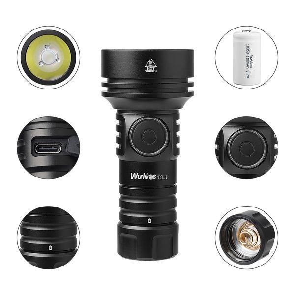 Мощный аккумуляторный ручной фонарик Wurkkos TS11 RGB Black (2000Lm, Anduril 2.0, 1*18350, 616м) 040406 фото
