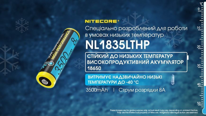 Морозостікий літій-іонний акумулятор 18650 Nitecore NL1835LTHP (3500mAh, 8А) 010702.2 фото