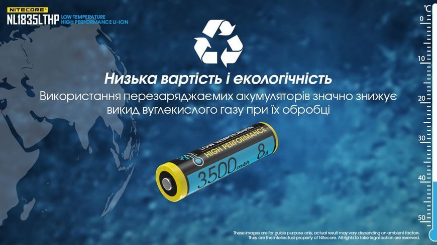 Морозостікий літій-іонний акумулятор 18650 Nitecore NL1835LTHP (3500mAh, 8А) 010702.2 фото