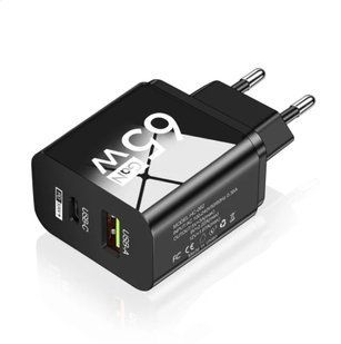 Адаптер блок живлення швидка зарядка GAN 65W Quick Charger Black PD 3.0, QS 3.0 (1*USB Type A, 1* USB Type C) 100817 фото