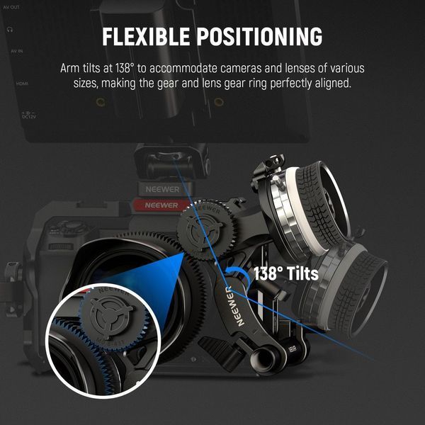 Керування фокусуванням Neewer PG001 mini follow focus з A/B зупинками & 15мм затиском для стержня, silver