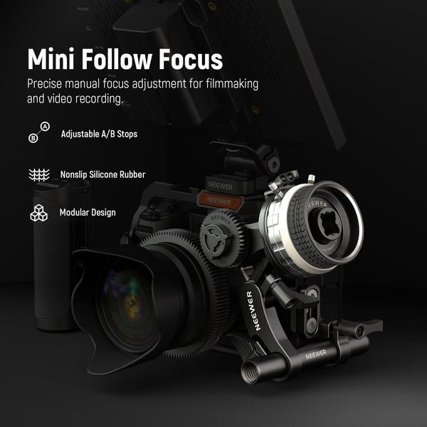 Керування фокусуванням Neewer PG001 mini follow focus з A/B зупинками & 15мм затиском для стержня, silver