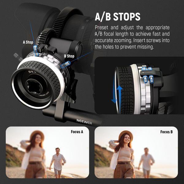 Керування фокусуванням Neewer PG001 mini follow focus з A/B зупинками & 15мм затиском для стержня, silver