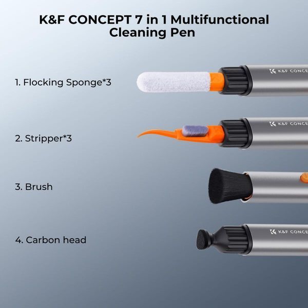 Ручка для чищення оптики, гаджетів, навушників K&F Concept 7в1 зі змінними насадками (SKU.2062) SKU.2062 фото