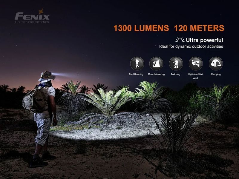 Налобний ліхтар з червоним світлом Fenix HM60R (1300Lm, 120м, 3400мАг)