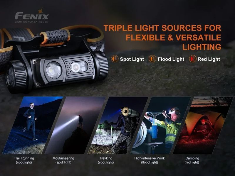 Налобний ліхтар з червоним світлом Fenix HM60R (1300Lm, 120м, 3400мАг)