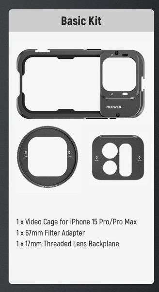 Клетка рамка корпус для смартфона NEEWER PA024 для iPhone 15 Pro Max с адаптером для фильтра 050306.2 фото