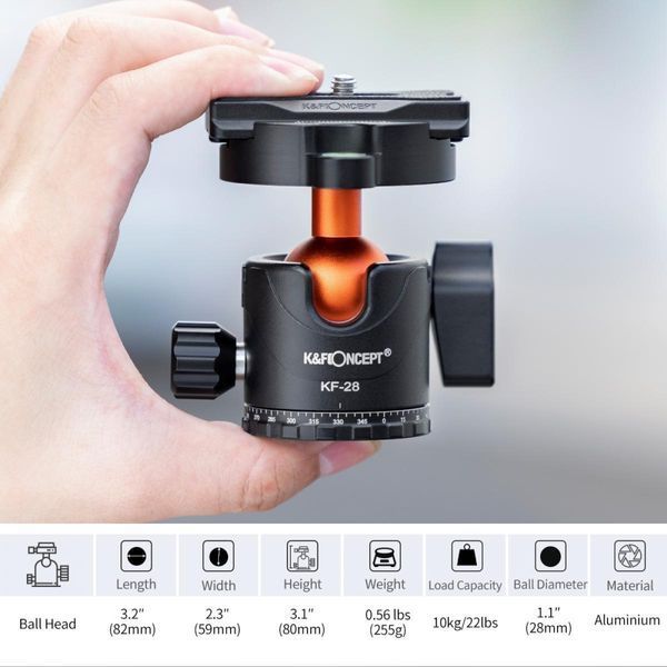 Легкий штатив из углеродного волокна K&F Concept O254C1+ BH-28L для камеры, высота 1,6м, груз.10кг KF09.109 KF09.109 фото