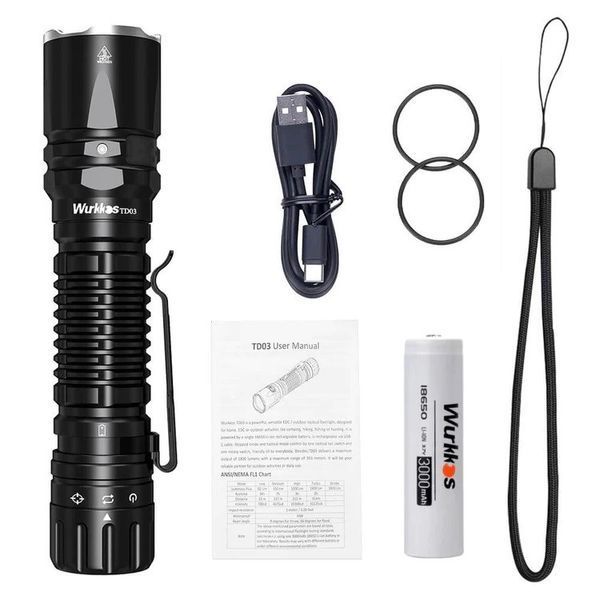 Ручной фонарь Wurkkos TD03 (1800Лм, 353м, USB C, SFT40 5000K, 1*18650) 040402 фото