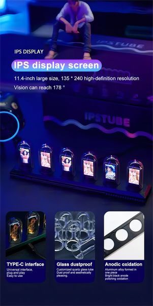 Світлодіодний RGB електронний настільний цифровий годинник Ipstube з відображенням погоди, APP контроль 100224 фото