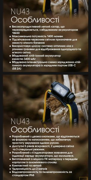 Nitecore NU43 Налобний ліхтар (Датчик наближення, USB Type-C) 010214 фото
