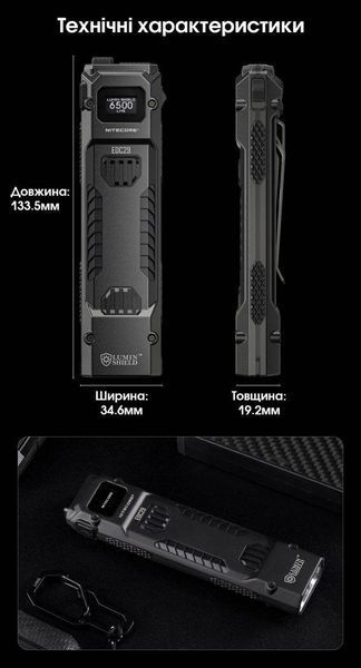 Сверхмощный карманный фонарь Nitecore EDC29 (USB-C, OLED дисплей, 6500Лм, 400м) 010347 фото