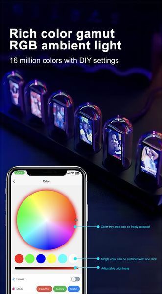 Світлодіодний RGB електронний настільний цифровий годинник Ipstube з відображенням погоди, APP контроль 100224 фото